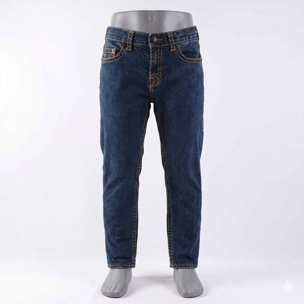 True Religion Geno Relaxed Slim Jeans 34 x 25 Dark Wash Indigo Denim World Tour